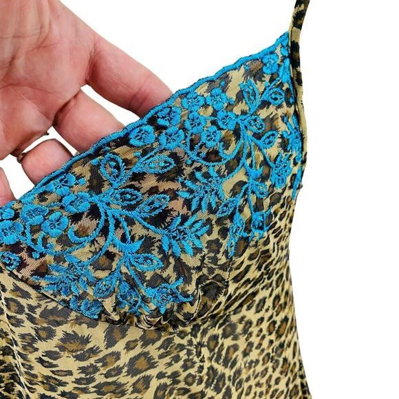 Vintage Y2K Victoria's Secret Babydoll Sheer Leopard Teal Embroidered Nightie M - Picture 2 of 8